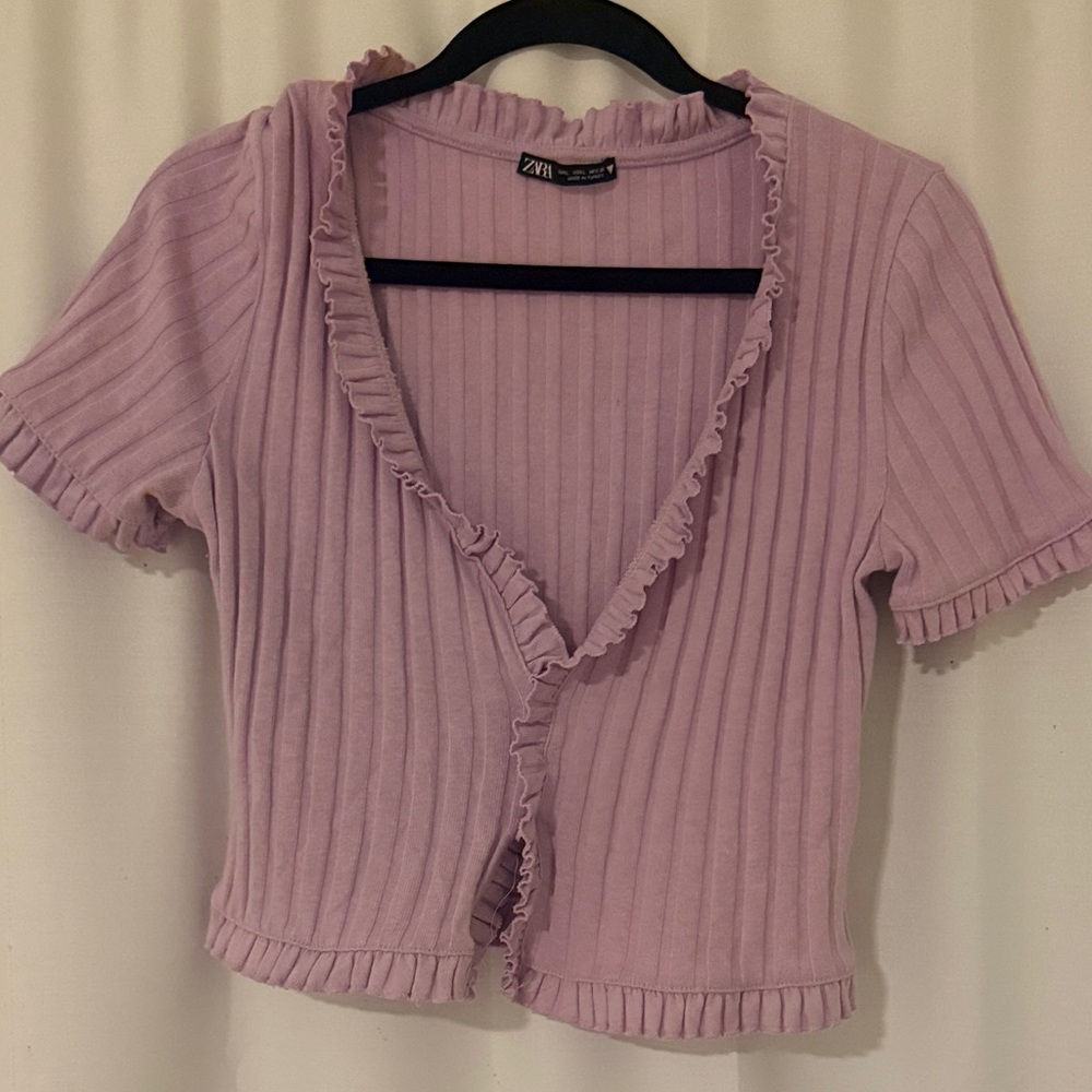 Zara Women's Lavender Ribbed Blouse